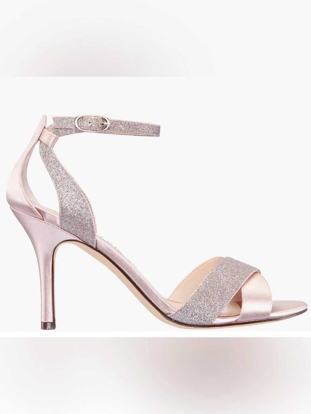 Nina Venus Pearl Rose Satin High Heel Sandals with Ankle Strap